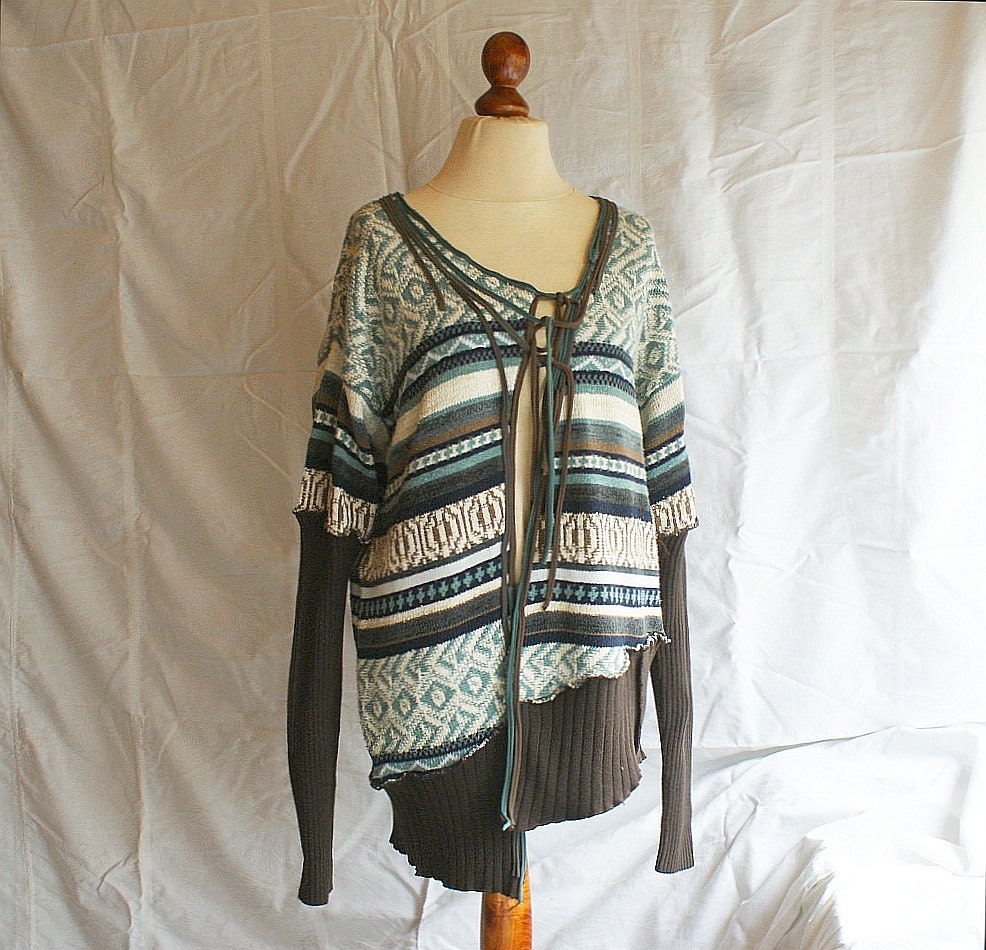 Asymmetrical Jacket Loose Blazer Brown Viridian Upcycled Woman's Clothing Long Front Short Back Shabby Chic Eco Friendly Style