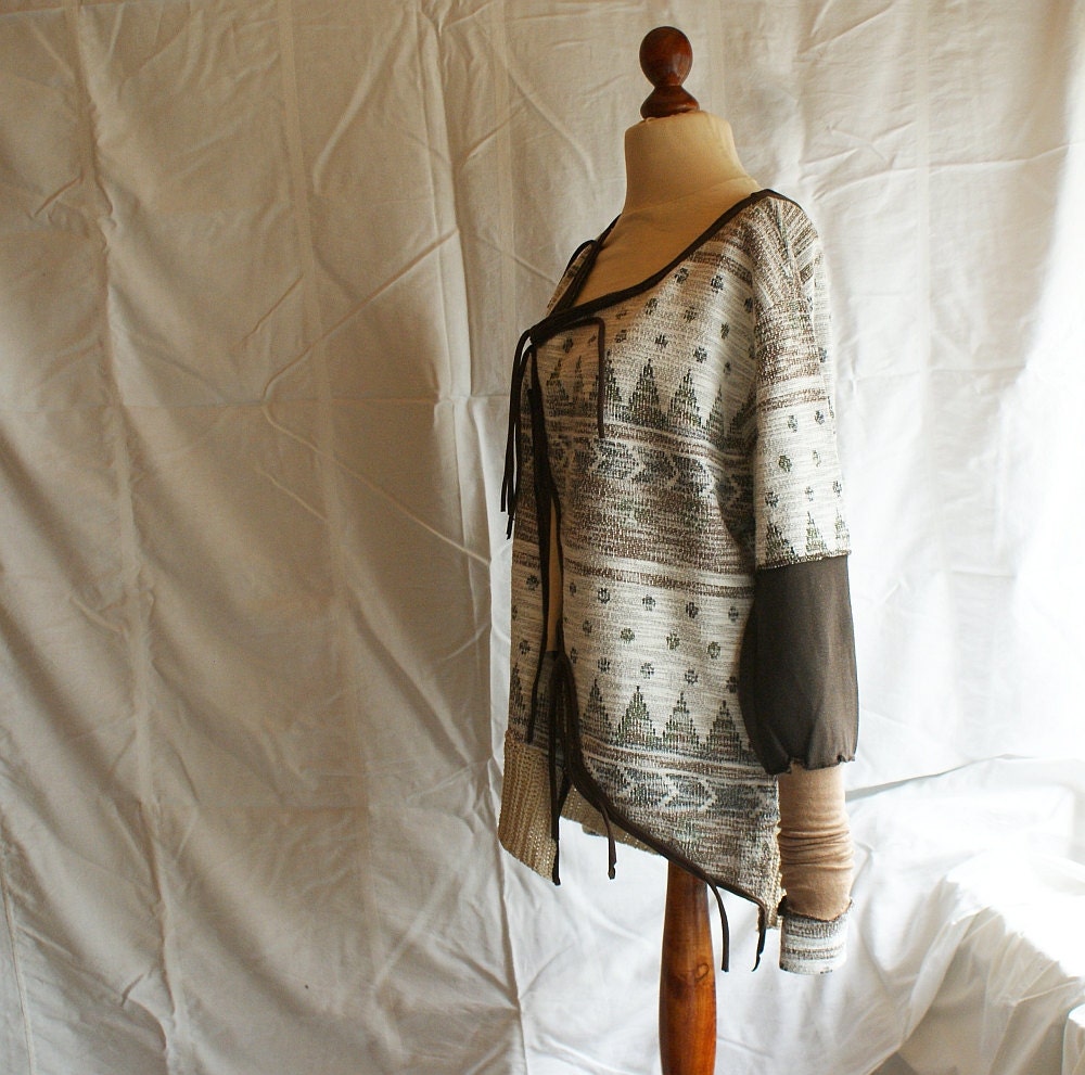 Shades of Brown Beige Cardigan  Asymmetrical Jacket Upcycled Blazer Woman's Clothing Shabby Chic Eco Friendly Style