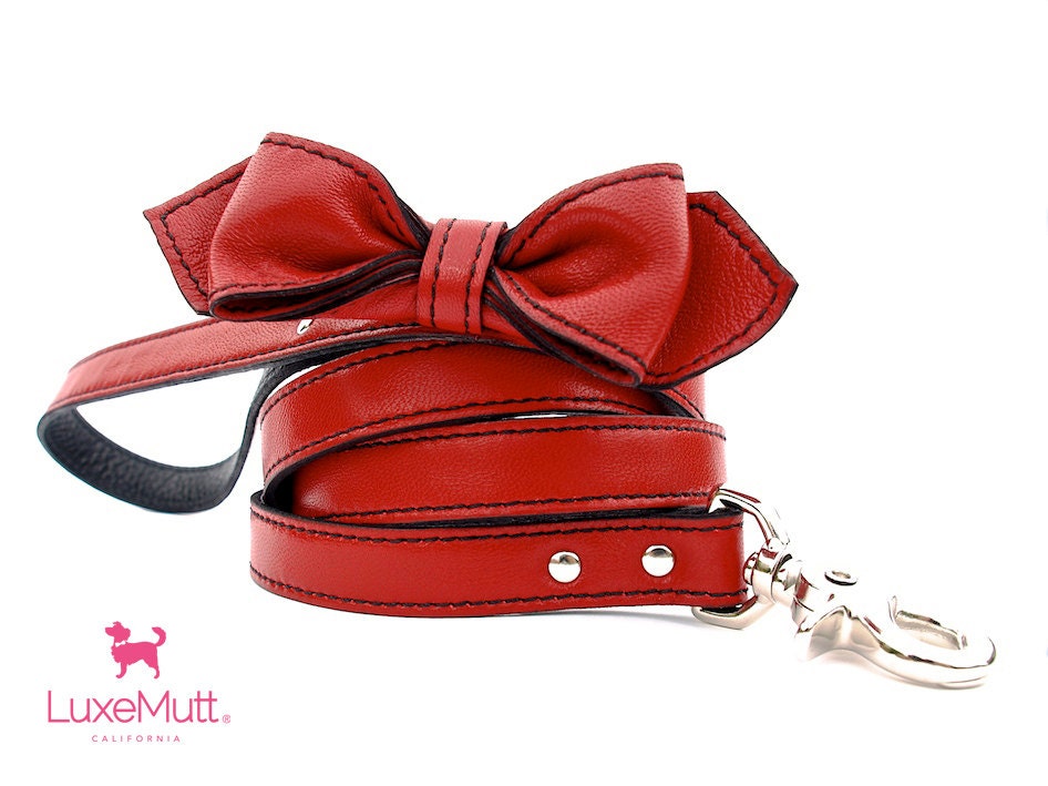 Renegade Red Leather Martini Bowtie Dog Leash