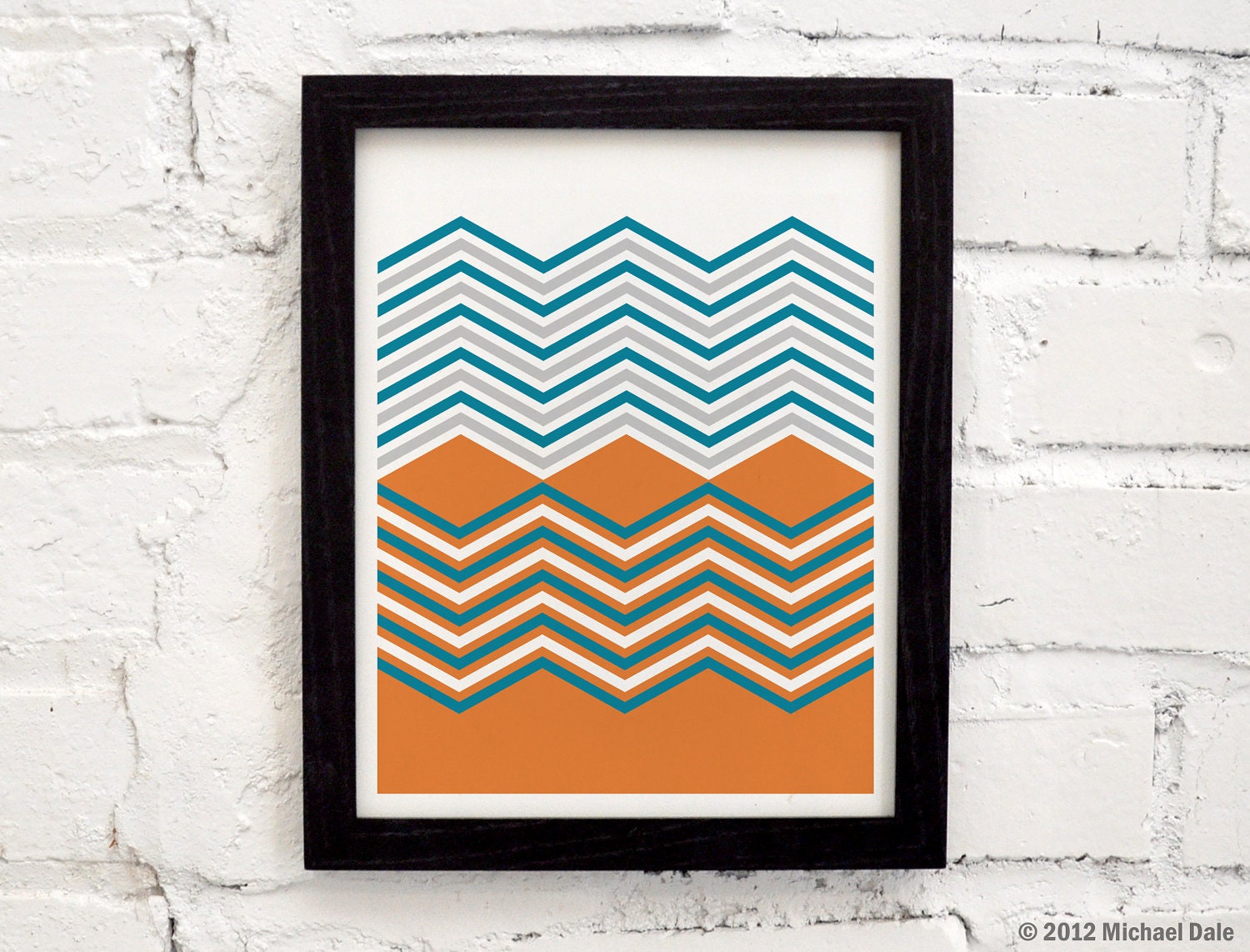 Geometric Graphic Print - Pattern Modern Nursery Chevron Triangle Turquoise Gray Orange