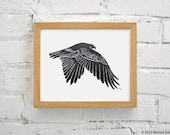 Hawk Linocut Block Relief Print - Falconry Bird Red Tailed Hawk Falcon Nature Predator Printmaking