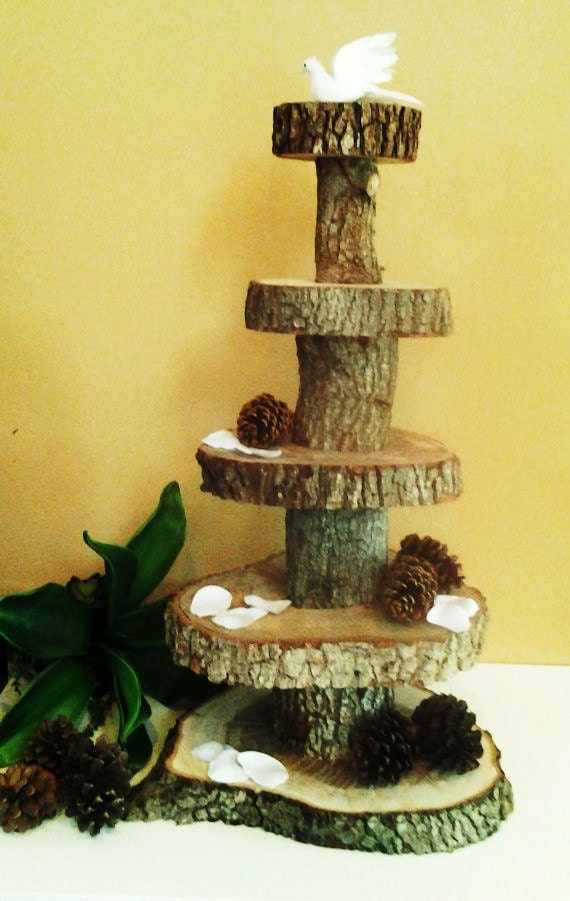 Items similar to 5 Tier RUSTIC WEDDING Oak tree trunk Cake Stand