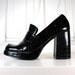 Vtg 90s Black Chunky Heel Platform Pumps / Faux Patent Leather High Heel Shoes / Women's Size 6.5 US - 37 Eur - 4 UK