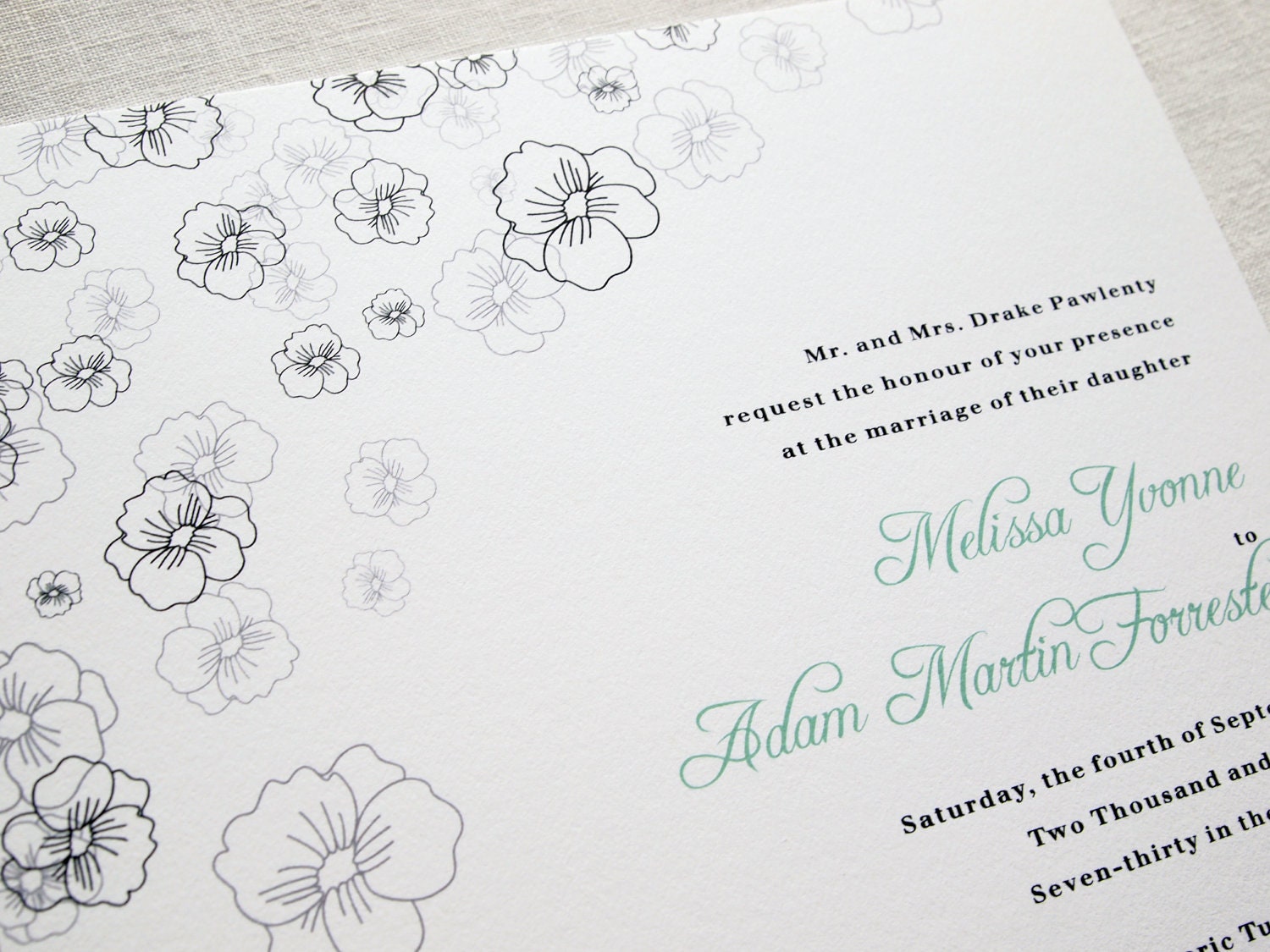 SAMPLE - Modern Square Wedding Invitations Suite and RSVP - Floral Lace - Gray and Teal