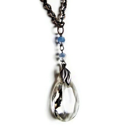 Crystal Teardrop Necklace, Vintage Chandelier Crystal