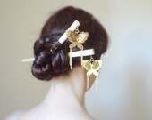 Enchanted magic- Bridal luxury brass butterfly geisha hair sticks