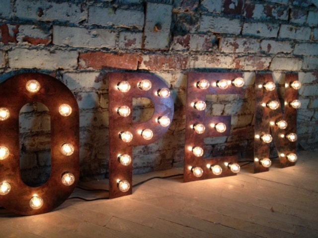 OPEN sign Vintage Style  Metal Letters light fixture 18 inch tall marquee signage
