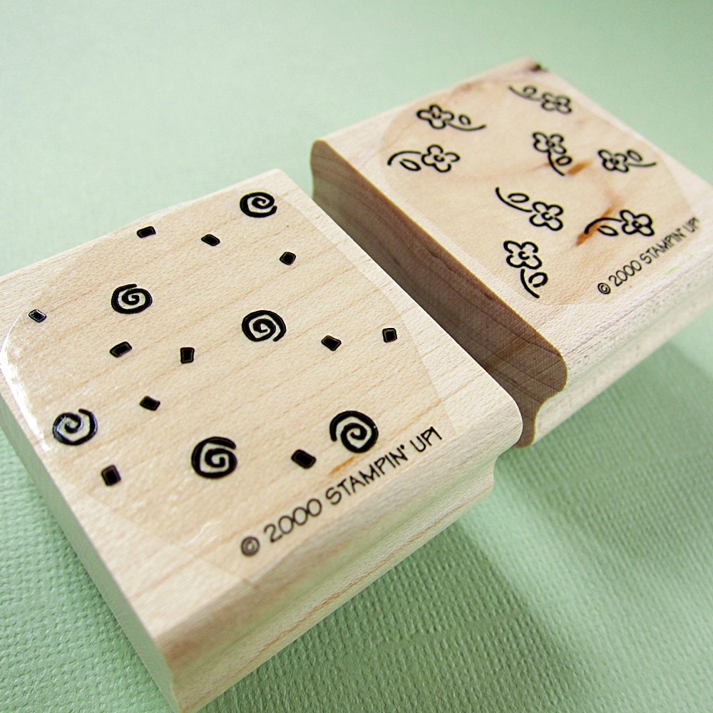 Rubber Stamps- Background Basics Wood Mounted Stamp Set of 2 -flower spiral- Stampin' Up Retired