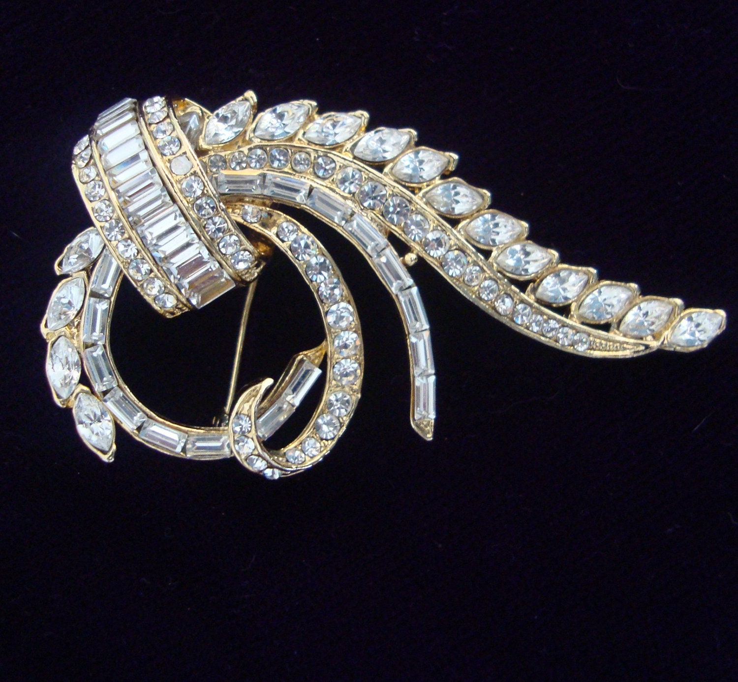 High End Rhinestone Crest Brooch Baguettes Rounds Marquis