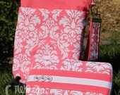 Travel Diaper Changing Set (Girl) - Wet Bag & Wipes Case - Pink and White Damask