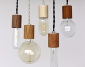 Wood veneered pendant light with bulb