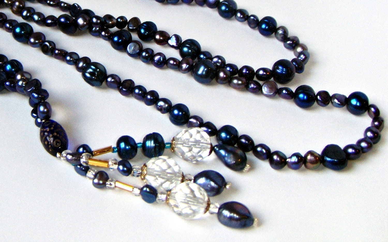 Blue Pearl Necklace Blue Pearl Bracelet Royal Sapphire, Navy Blue Freshwater Pearls