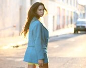 Turquoise Blue Gold Button Tailored Jacket - Nan