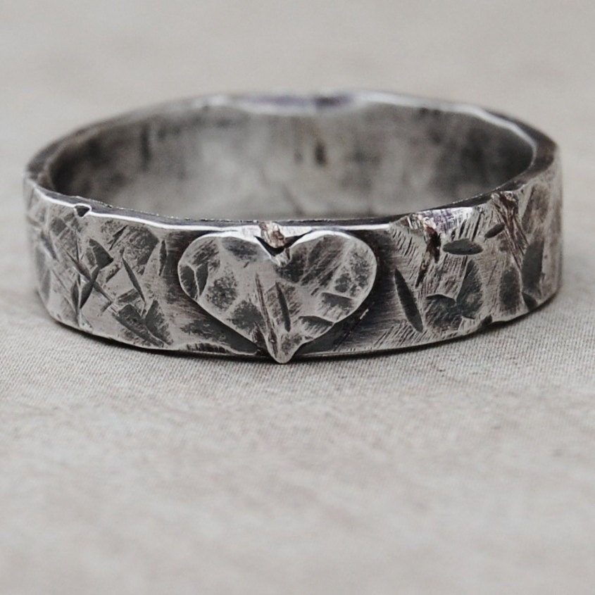 Size 9.5 - Love Weathers Any Storm - One Sterling Silver Wedding Band - Recycled Eco Friendly - 5mm - Hand Forged