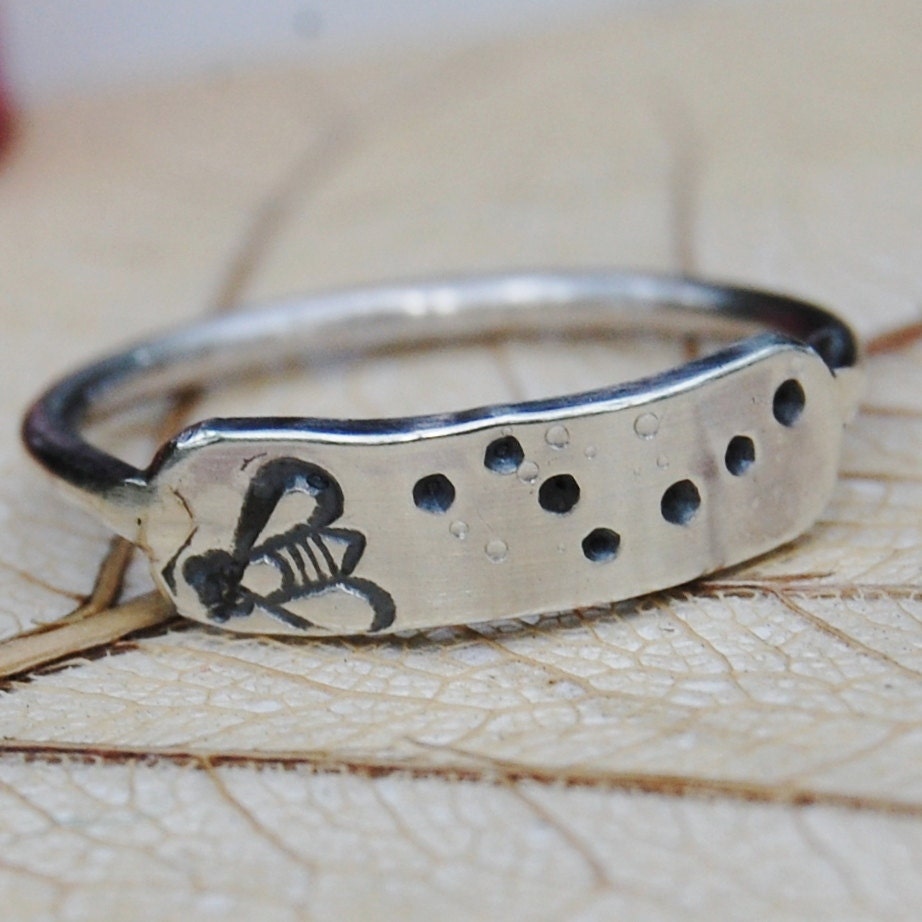 Bee - Sterling Silver Hand Stamped Ring - Custom Size