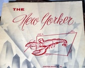 vintage 40s The New Yorker diner menu / seafood restaurant /  top hat / art deco city skyline / wall decor art picture