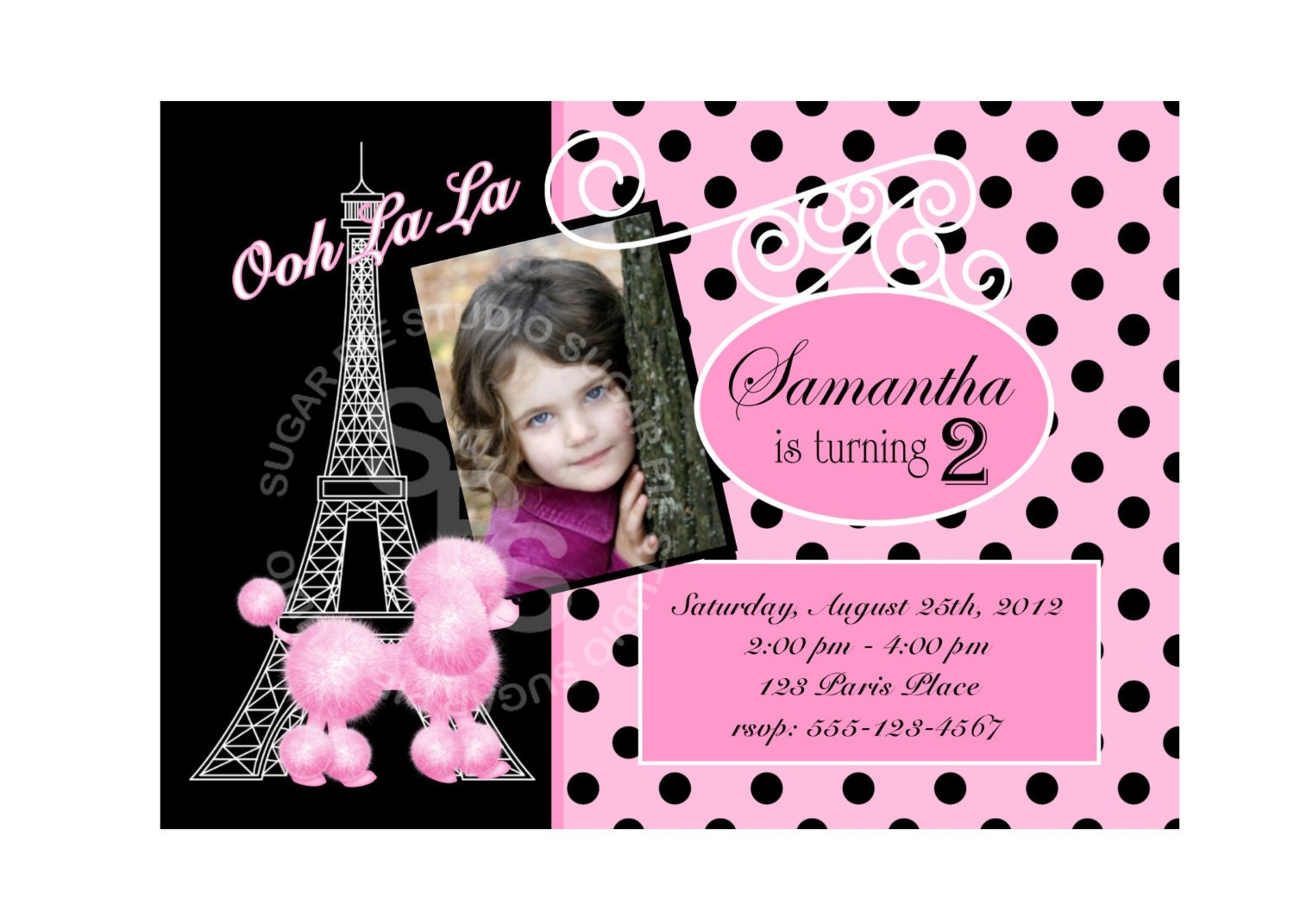 Paris Pink Poodle your photo girl boy Birthday party, Invitation or thank you Custom Personalized Digital File, DIY Printable