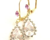 CZ and Amethyst crystal Earrings Handmade Jewelry silver plated earrings STARLET handmade Jewelry