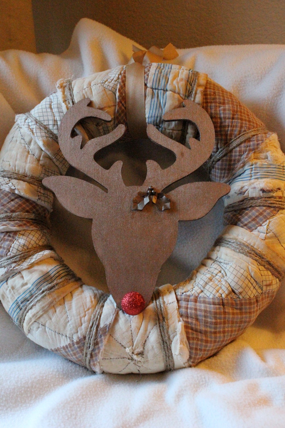 Ready to Ship - Rudolph Vintage 14 inch Handmade Wreath by HotGlueHangover