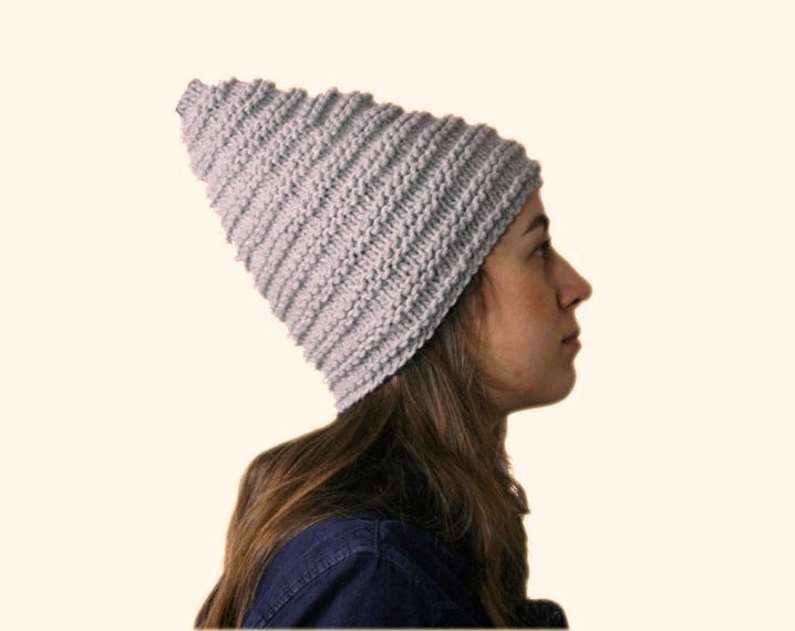 Alpaca Elf Hat Knit in Grey - Christmas Gift for Her - Fall Winter Fashion - Women and Teens Accessories