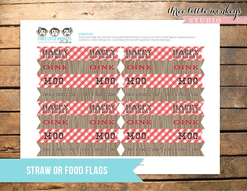 Vintage Barnyard Bash Farm Straw Flags or Food Flags Il_170x135
