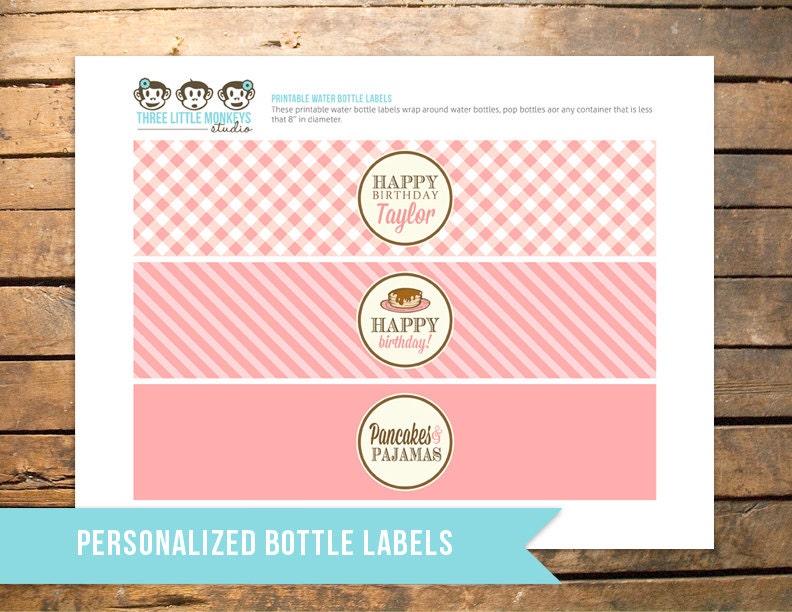 Pancakes and PJs Bottle Labels - for water bottles, soda pop and more Il_570xn