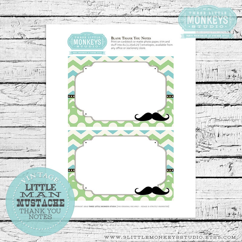 INSTANT DOWNLOAD Little Man Mustache Blank Thank You Notes Il_570xn