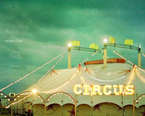 25% Off SALE Circus. 8x10 Carnival Photograph. fair, whimsical, green, yellow, lights, home decor. bokeh, mint, green, turquoise
