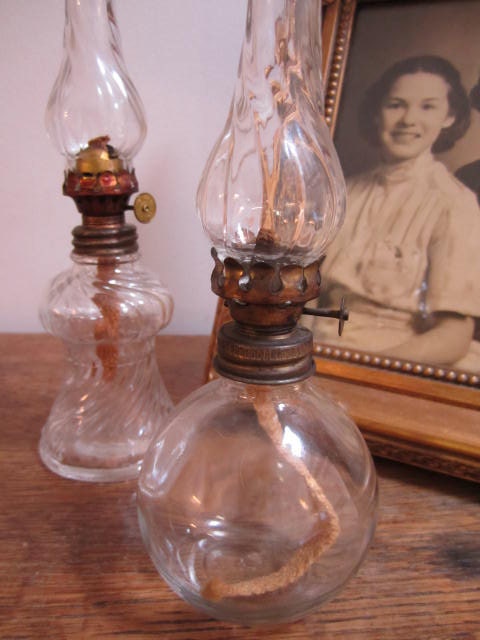 Pair of Miniature Glass Oil Lamps VERY pretty.....
