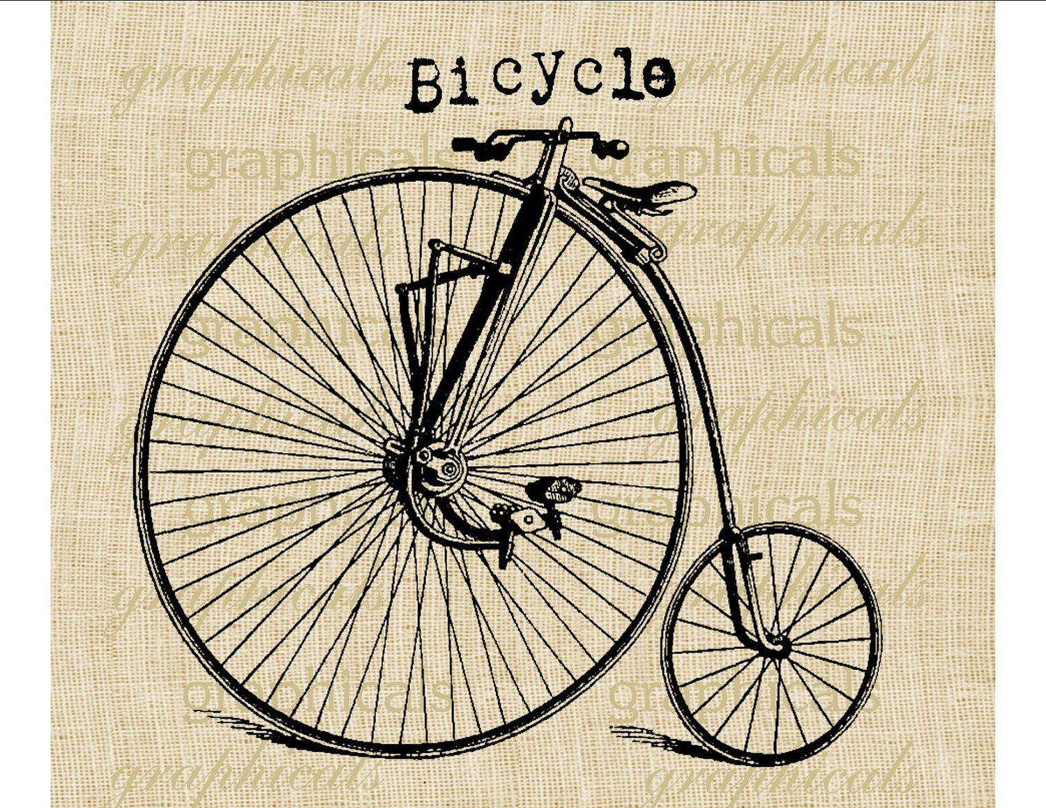 Bicycle digital download image Vintage bicycle velocipede for transfer to fabric papercraft burlap pillows tote bags No. 551