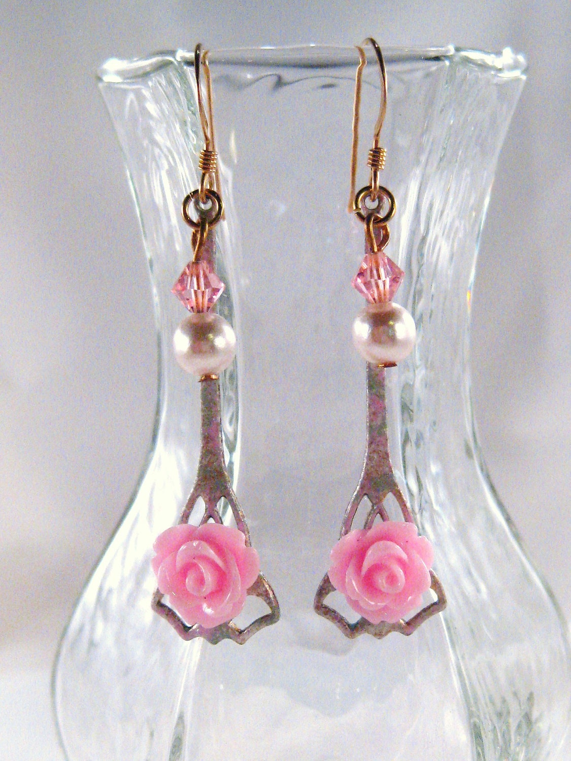 Shabby Chic Jewelry Earrings Pierced Rose Vintage Beads
