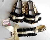 Baby girl  Leopard shoes and headband set, -Baby Crib Shoes - Leopard Baby shoes..