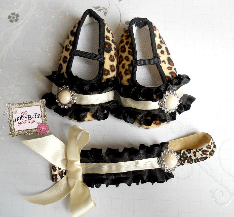 Baby girl Leopard shoes and headband set by TheBabyBellaBoutique