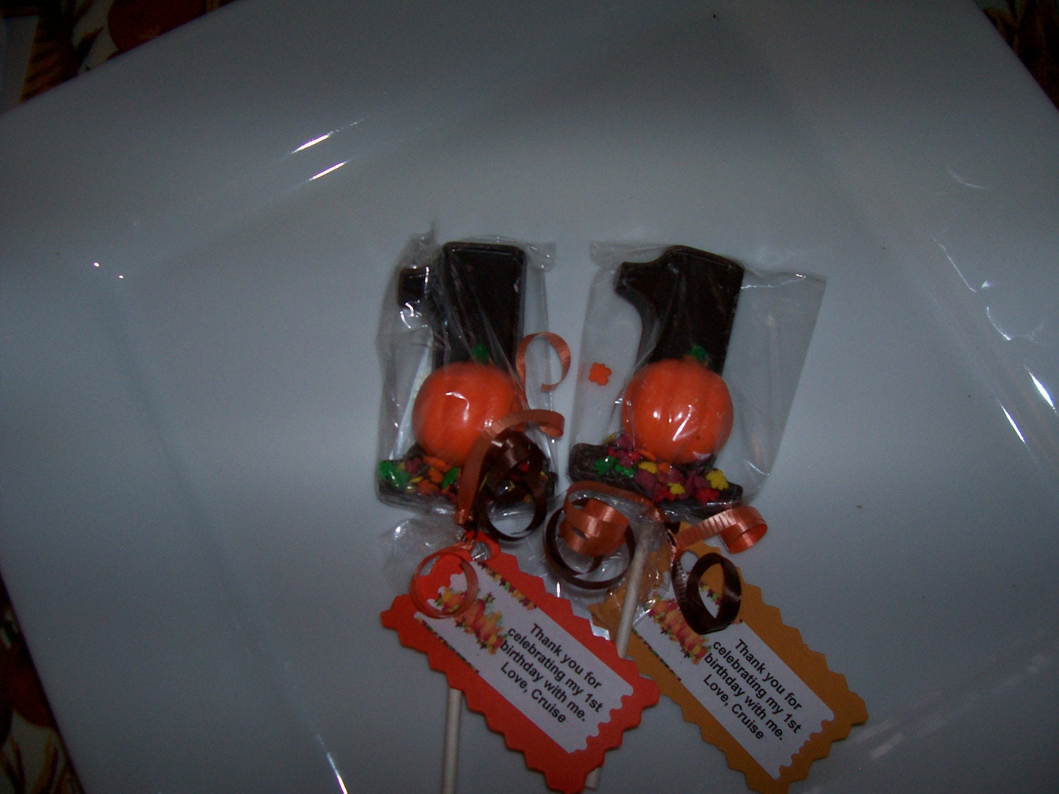 12 Thanksgiving table favors Treats Fall pumkin with candy leave on Stars 1st 2nd 3rd 4th 5th Birthday Chocolate Lollipops
