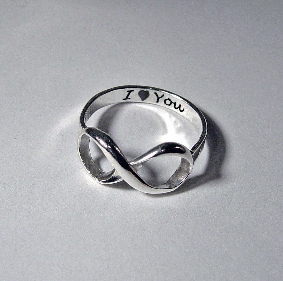Infinity ring sterling silver handcrafted engraved stacking LOVE custom message