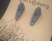 Funky  Vintage Zipper Earrings - Light Blue - Post Stud