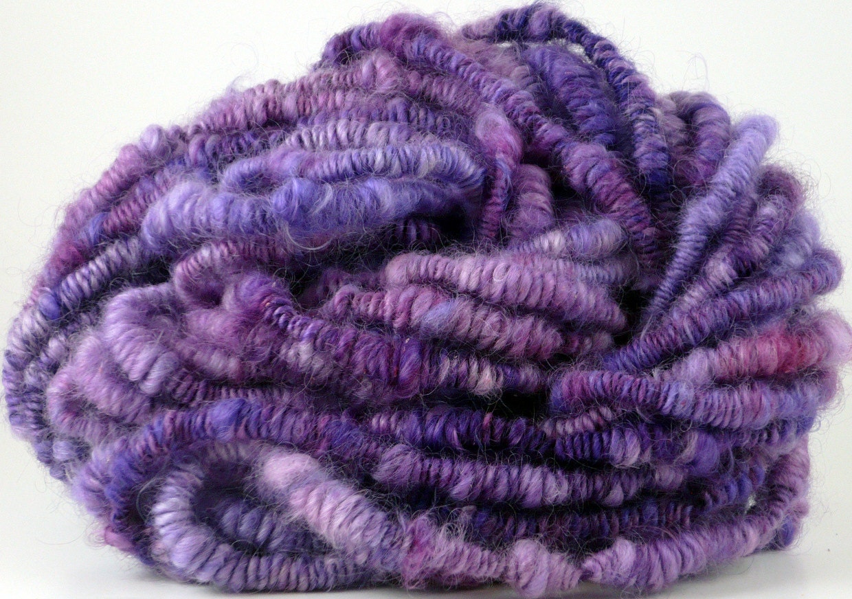 Handspun Supercoil Yarn Purple Lincoln Longwool FUZZY PERSONALITY