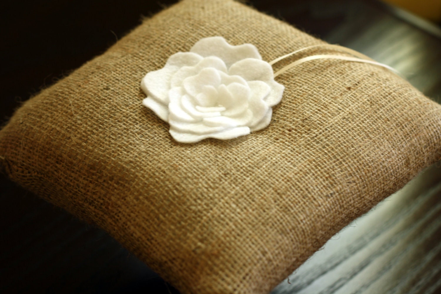 Burlap Ring Bearer Pillow - Custom Personalized Felt Flower