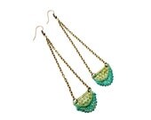 Lace Earrings -  Teal and Olive Ombre  - Customizable Colors - Lace Fashion