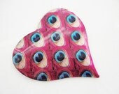 salvaged peacock feathers print heart charms large size 2 pieces lot 666