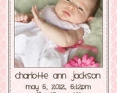 Custom 6"x4" or 7"x5" Birth Announcement, Girl or Boy