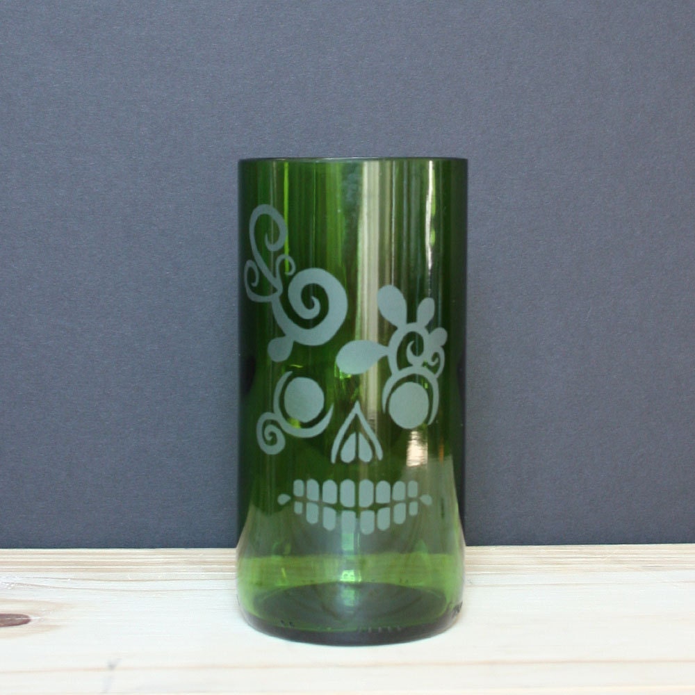 Recycled Bottle Drinking Glasses - Calavera