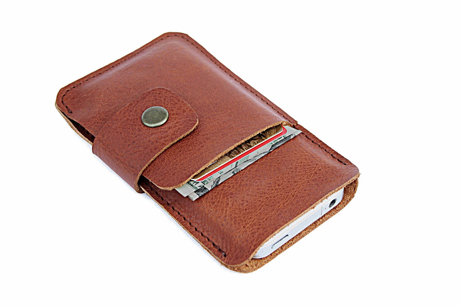 iPhone 5  Wallet / Case (Riley) - Cognac Brown Leather