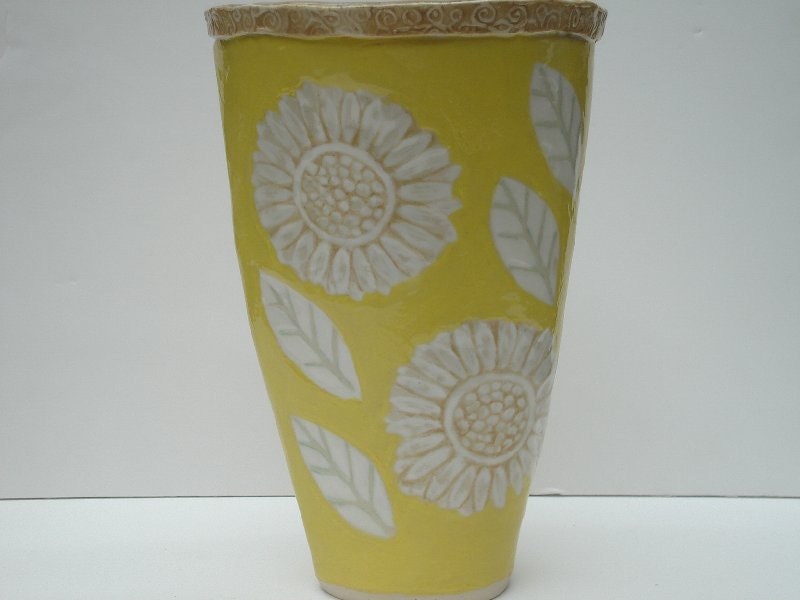 hand built sunflower vase ceramic pottery