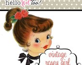 INSTANT DOWNLOAD vintage rosey girl clipart piece