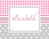 Pink & Grey Gingham and Polka Dot Personalized Placemat