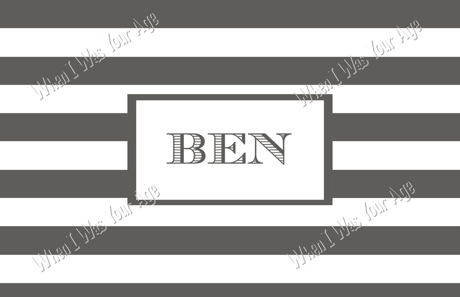 Grey and White Stripe Personalized Placemat
