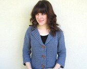 blue crochet jacket button up fitted sweater hand made