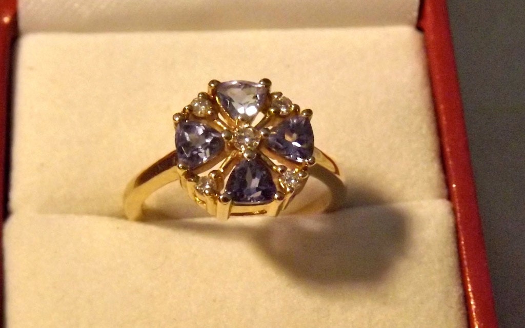 RESERVED Evon/Vintage Tanzanite Diamond Ring/Gemstone/Right Hand/Engagement/14K Yellow Gold