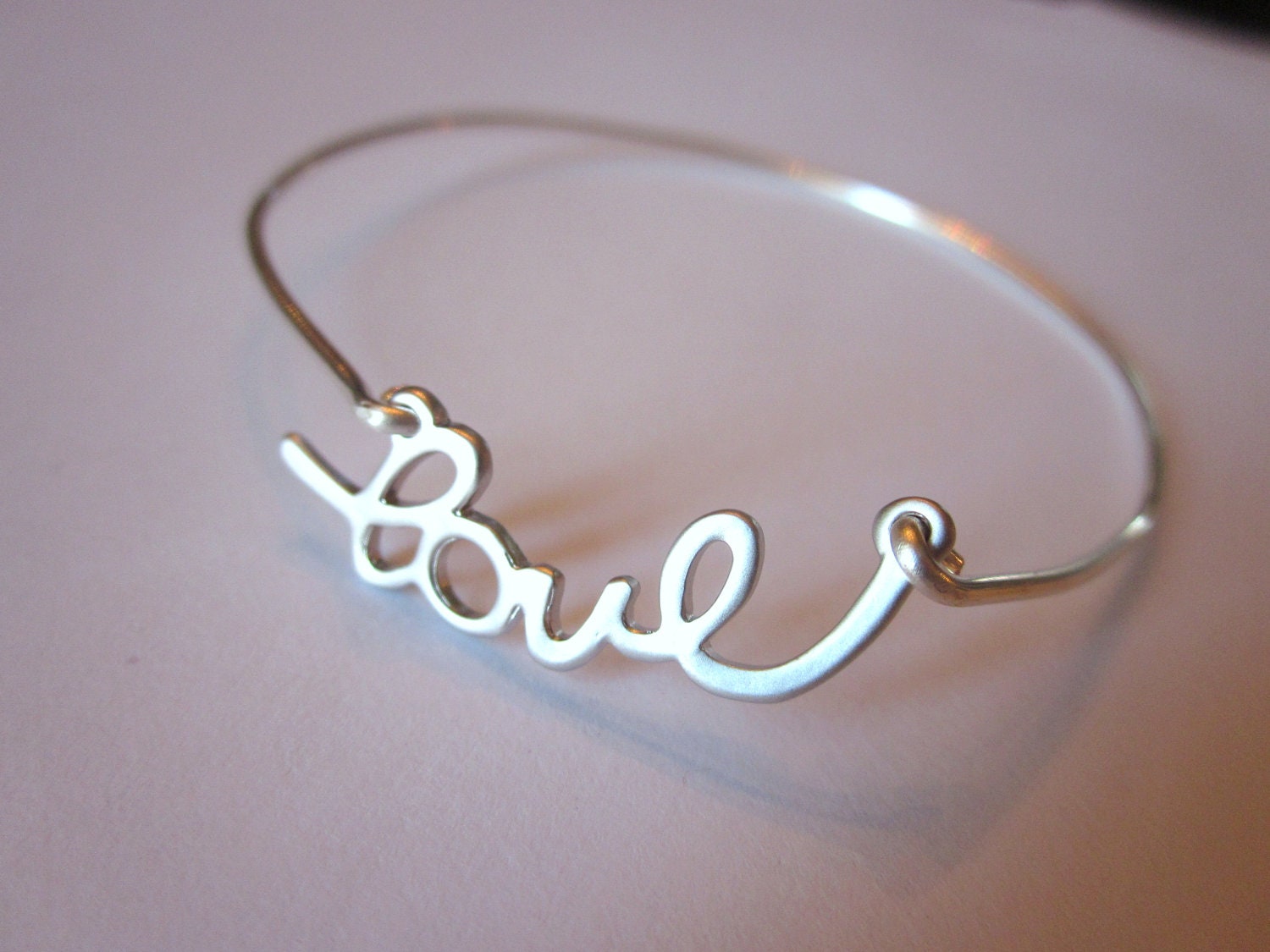 Silver Love Bangle Bracelet Silver Charm Script - Stackable Bangle Charm Bracelet - Valentine's Day Gift - Bridesmaid Gift - Gift under 15
